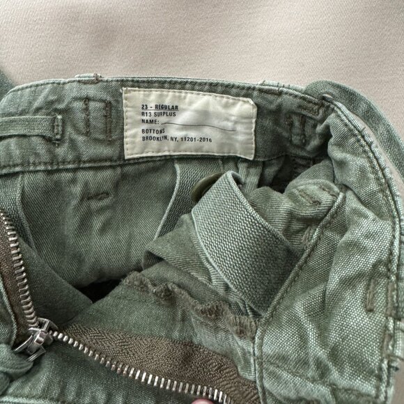 R13 Wide Leg Cargo Pant in Olive, size 23 ** these have been hemmed 2 - 3 inches - Picture 5 of 12